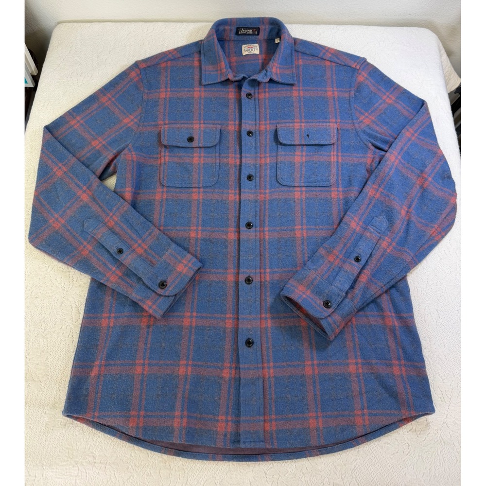 Faherty Legend Sweater Shirt Mens Large Blue Red Plaid Flannel MXC0002-TMV